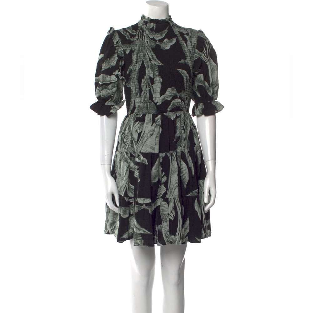 Elliatt Black and Green Leaf Mini Dress